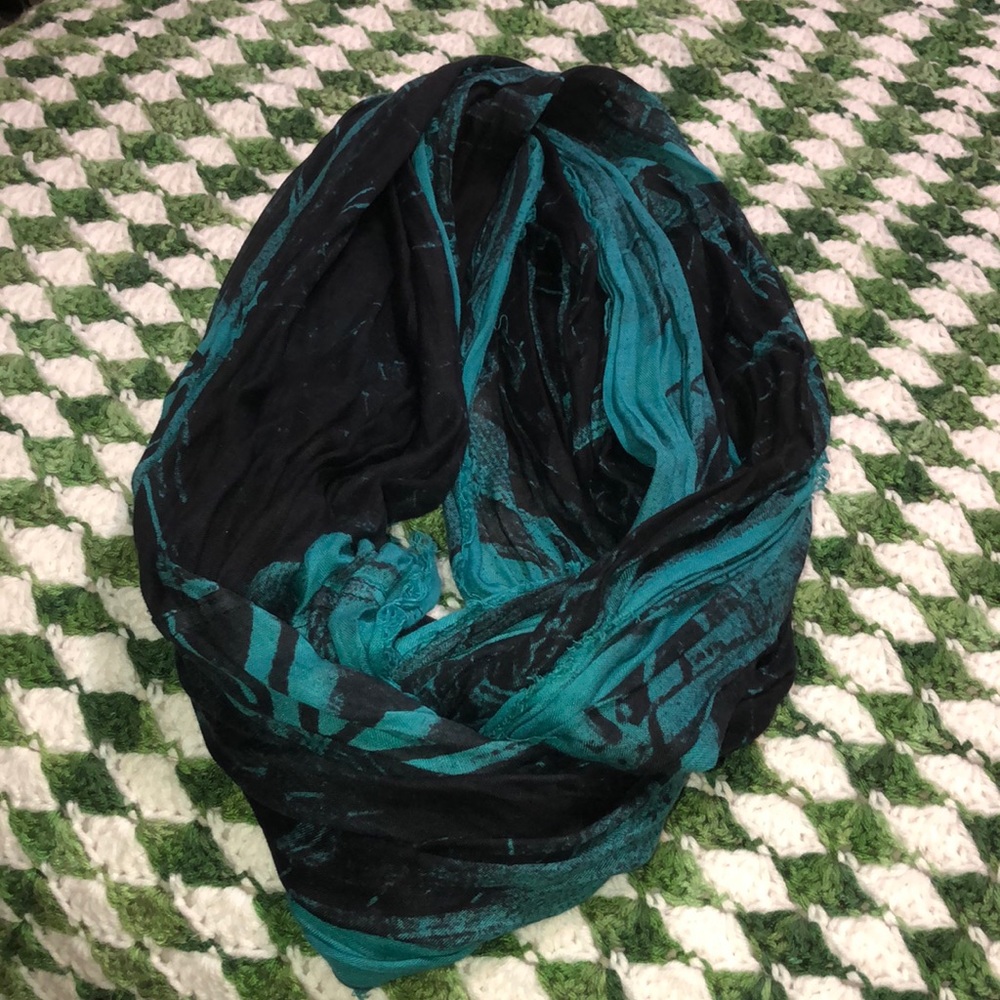 Teal and black infinity scarf